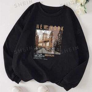 SHEIN EZwear Plus Street View And Slogan Graphic Thermal
Lined Sweatshirt